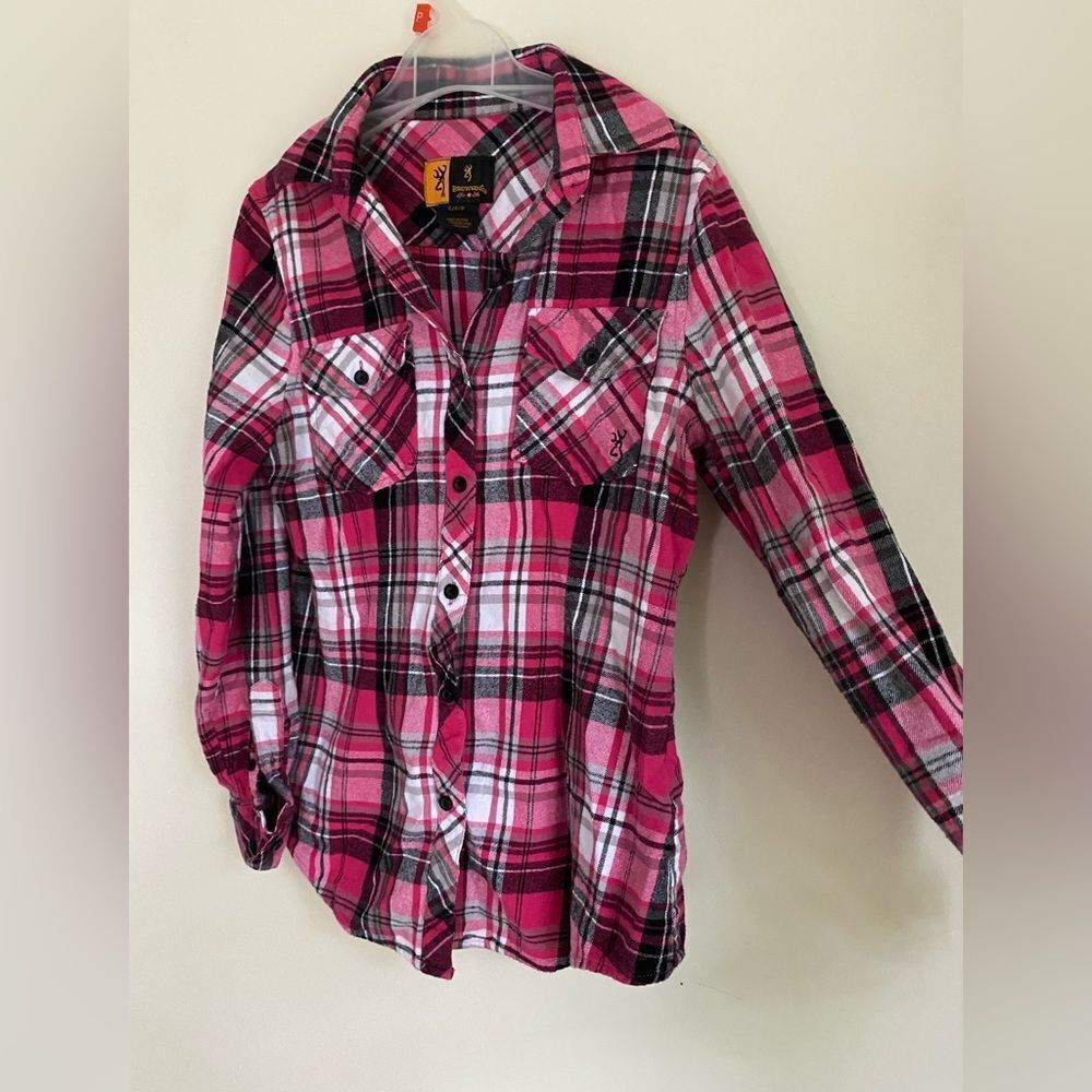 Browning Pink and Black Plaid Button up Blouse Top